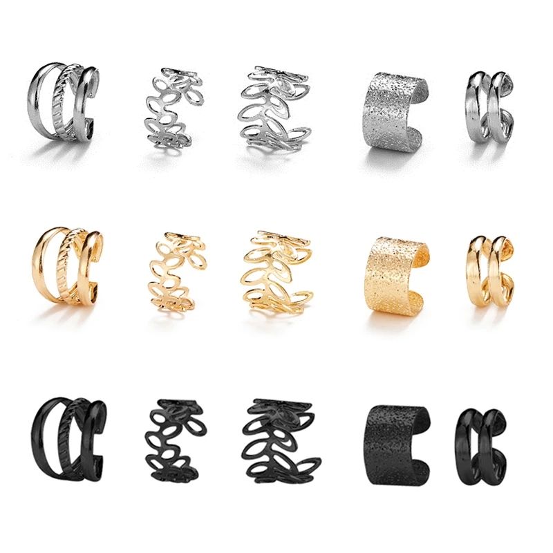 Gold Silver Leaves Clip Earrings Creative C Butterfly NonPiercing Ear Cuff Set  Trendy Womens Jewel 11