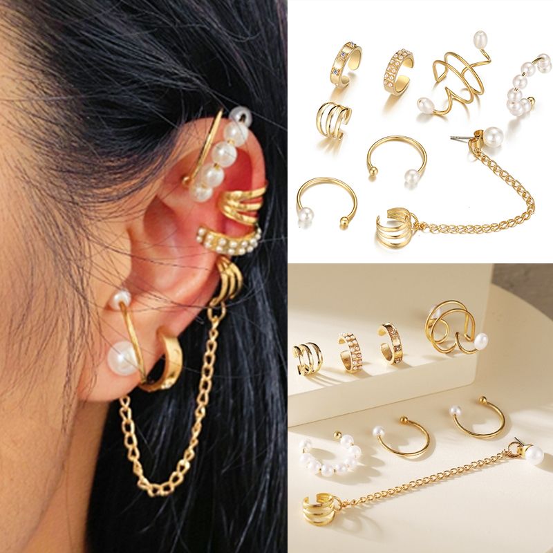 Gold Silver Leaves Clip Earrings: Creative C Butterfly Non-Piercing Ear Cuff Set - Trendy Women's Jewelry