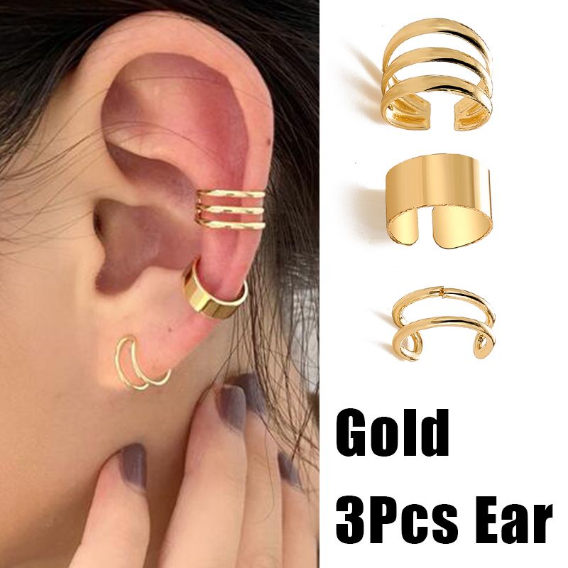 Gold Silver Leaves Clip Earrings: Creative C Butterfly Non-Piercing Ear Cuff Set - Trendy Women's Jewelry