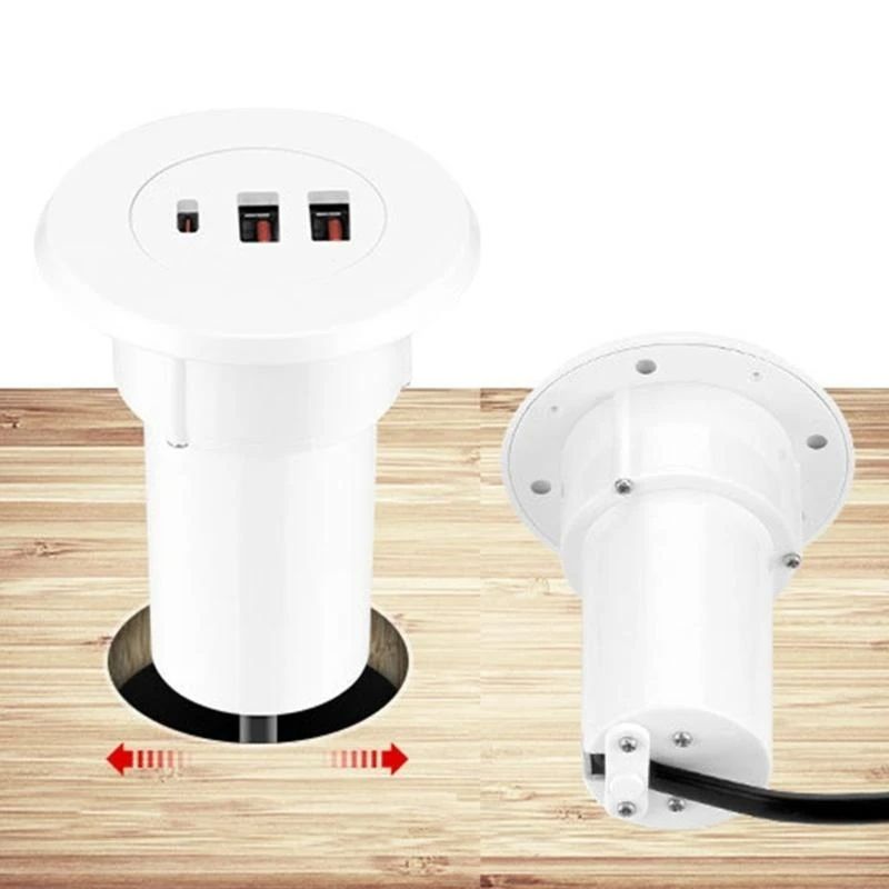 Universal USB C Desk Hole Power Socket With 3 Ports Type C Fast Charging For Office  Home 7