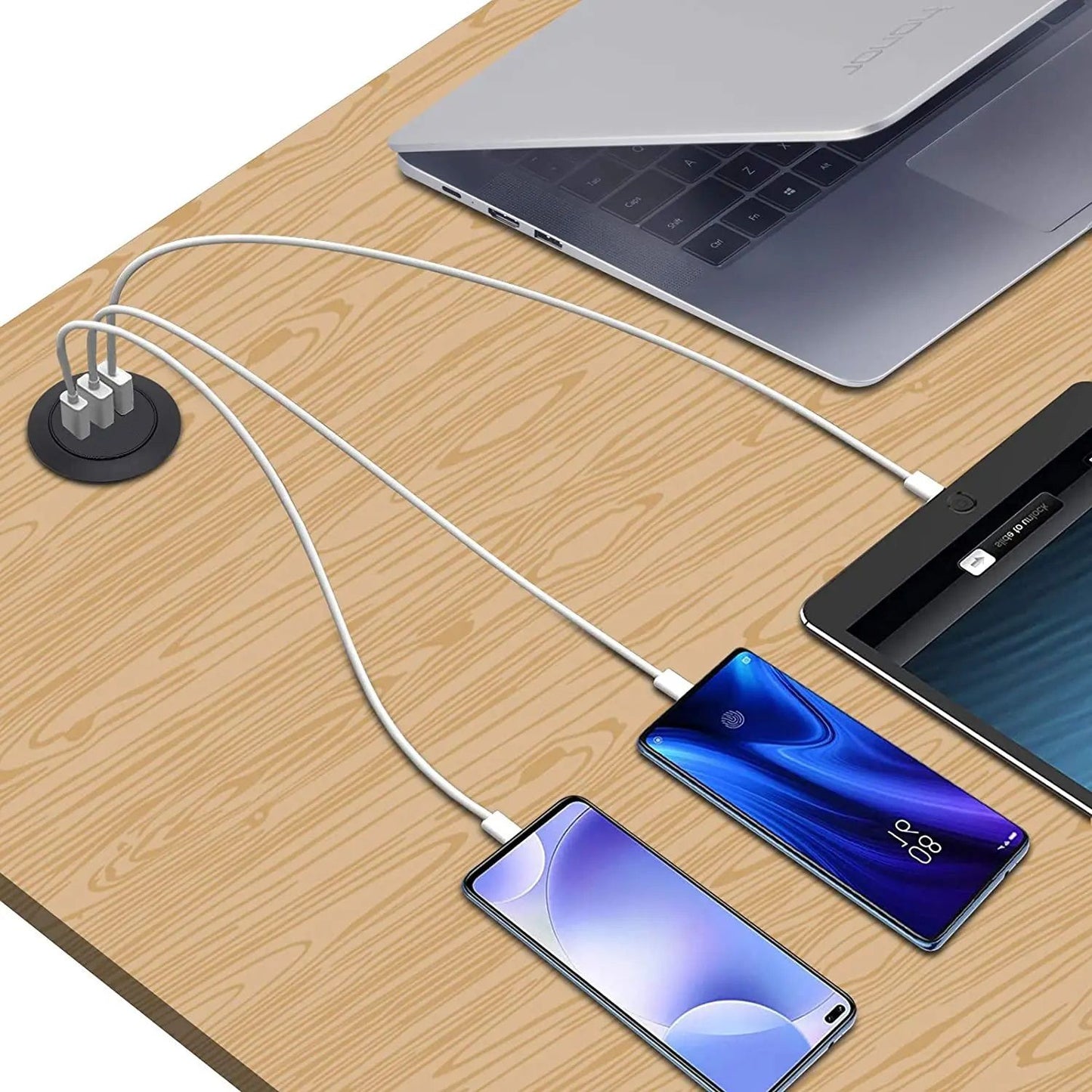 Universal USB C Desk Hole Power Socket with 3 Ports Type C Fast Charging for Office & Home