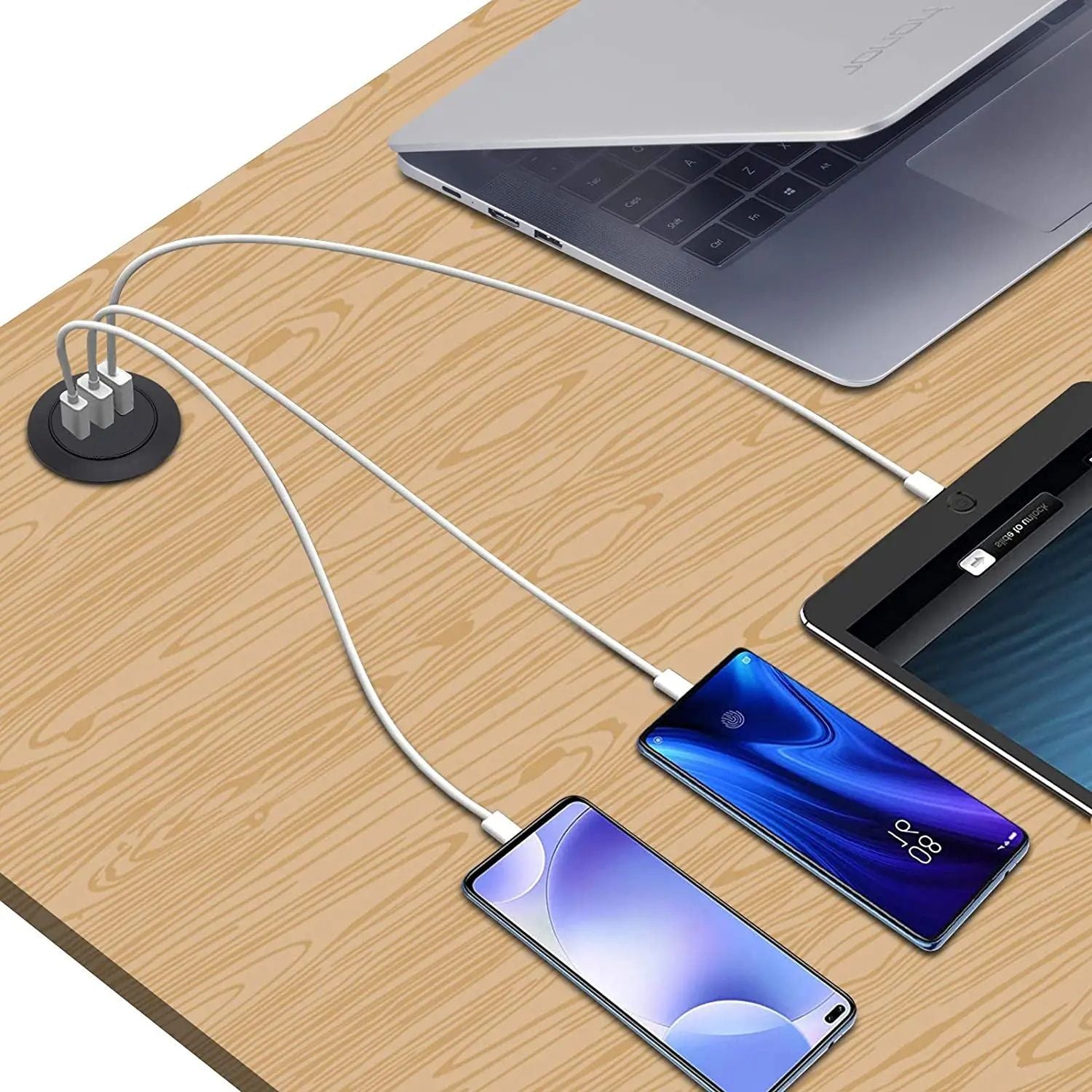 Universal USB C Desk Hole Power Socket with 3 Ports Type C Fast Charging for Office & Home