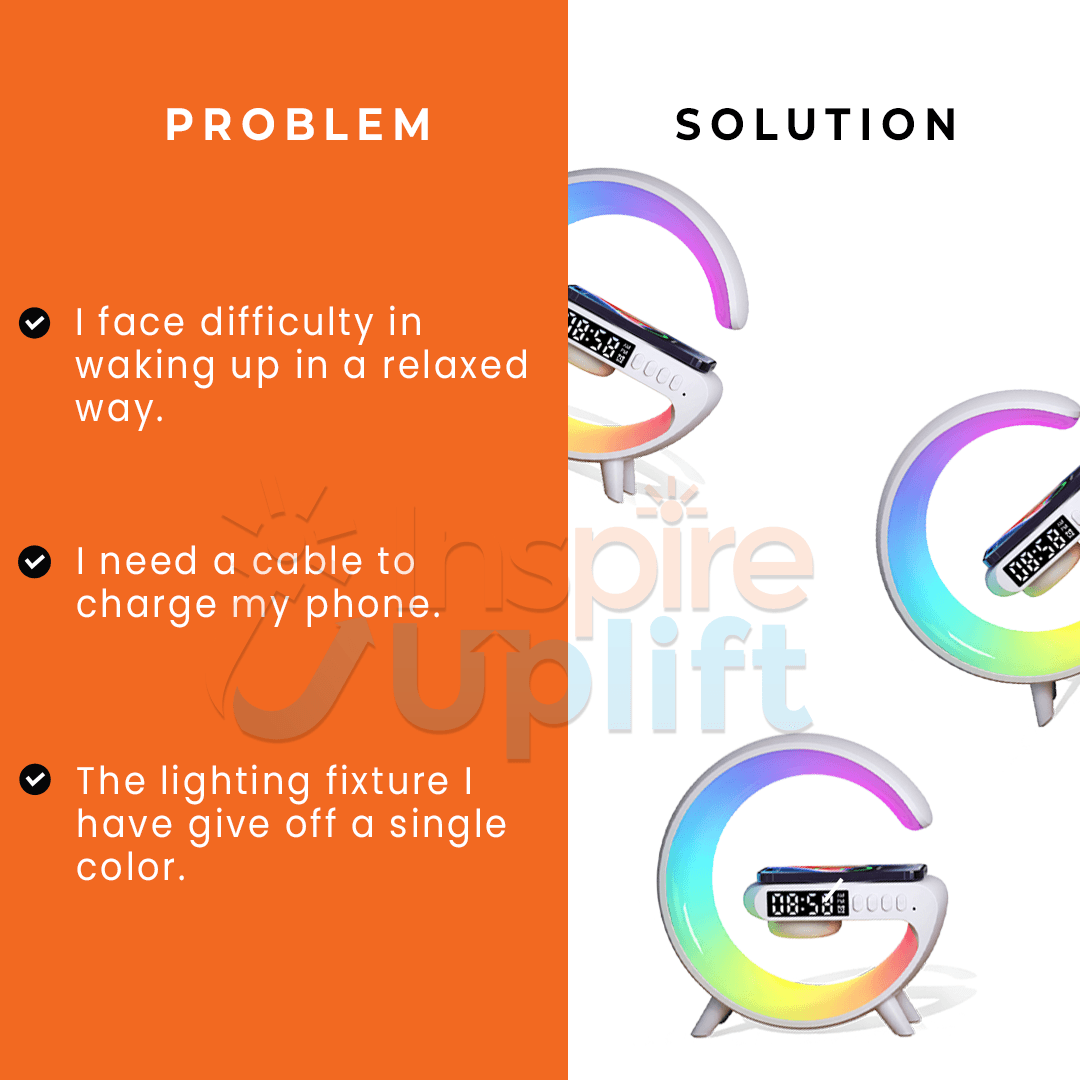 GShaped LED Smart Wake Up Light With RGB Night Light  Wireless Speaker  5in1 Charger  Alarm Clock 2
