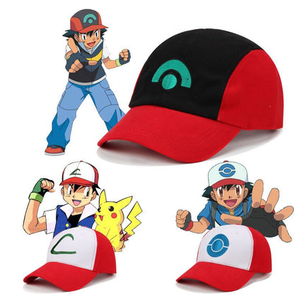 Pokemon Baseball Cap, Anime Cartoon Ash Ketchum Cosplay Hat Adjustable Mesh Cap for Kids Role Play & Gifts