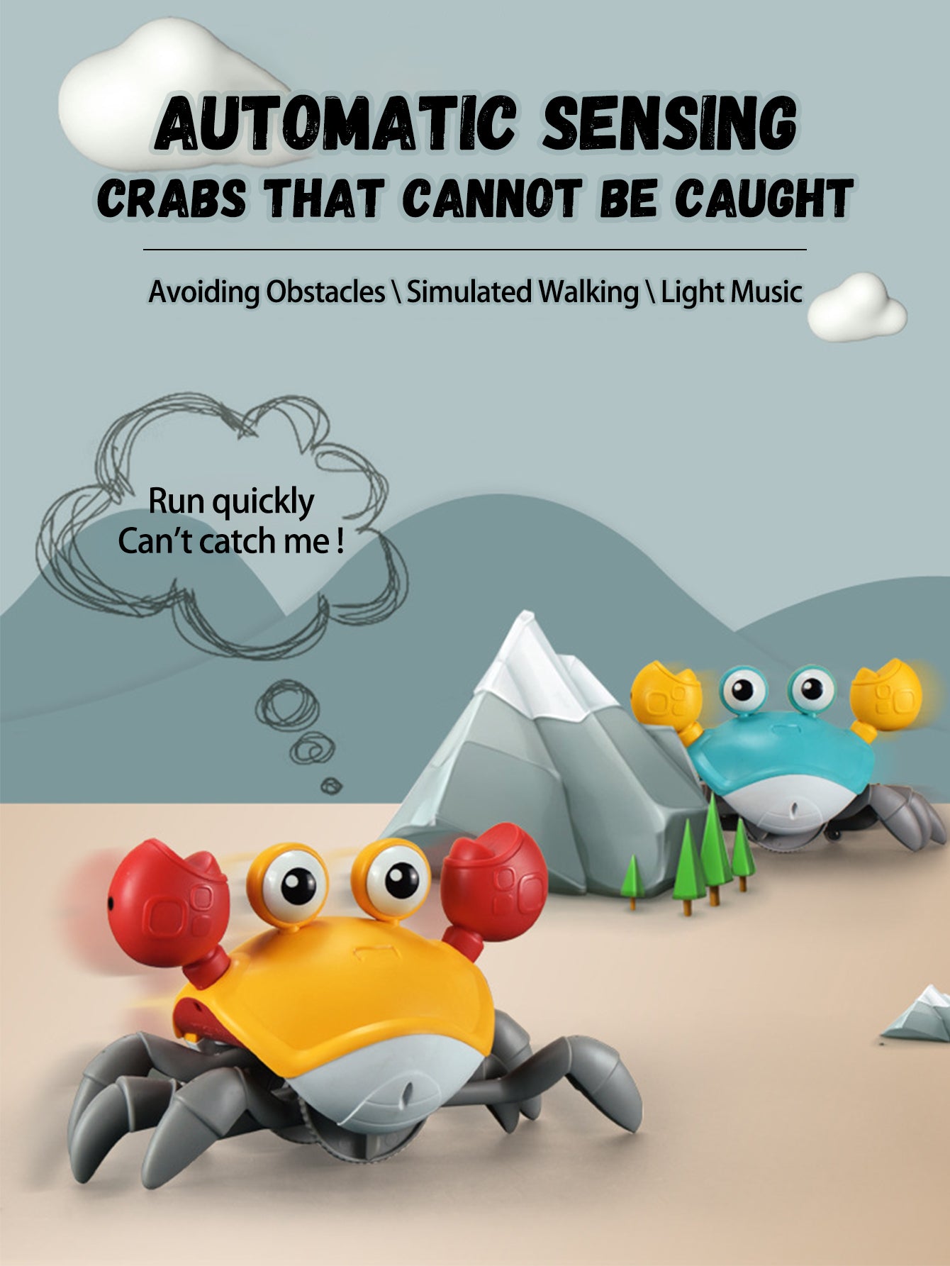 Crawling Crab Baby Toy, Interactive Musical Toy with Lights & Dancing Moves for Toddlers, Auto-Sensing Escape Crab Toy