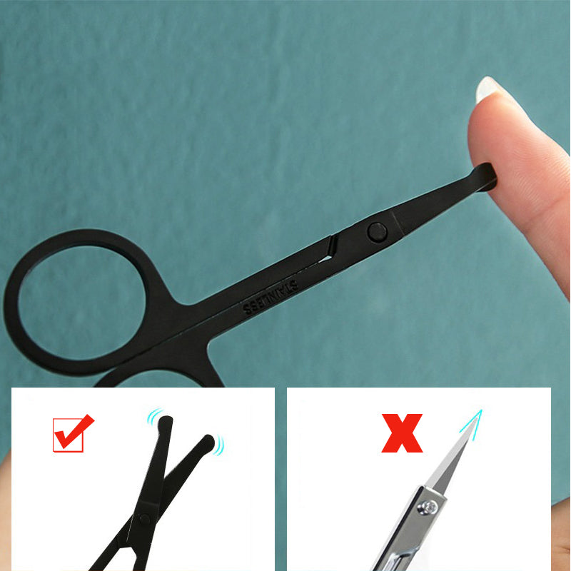Unisex Stainless Steel Black Round Head Safe Nose Hair Scissors, Precision Grooming Tool for Men Women