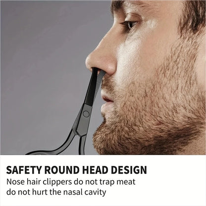 Unisex Stainless Steel Black Round Head Safe Nose Hair Scissors, Precision Grooming Tool for Men Women