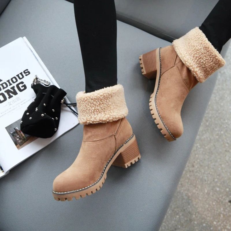 Womens Block Heel Snow Boots  Warm  Stylish  Perfect Winter Gift 1