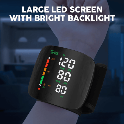 Rechargeable Wrist Blood Pressure Monitor Accurate Digital Tensiometer With Heart Rate  LED Display