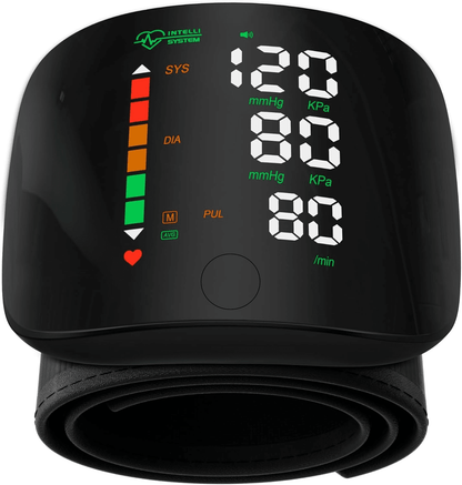 Rechargeable Wrist Blood Pressure Monitor Accurate Digital Tensiometer With Heart Rate  LED Display