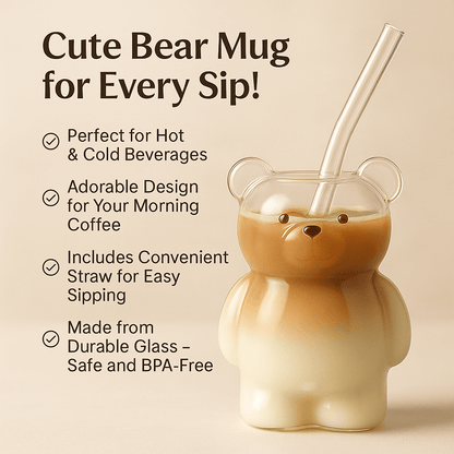 Cartoon Bear Mug Insulated Glass Cup Perfect Birthday  Christmas Gift 2