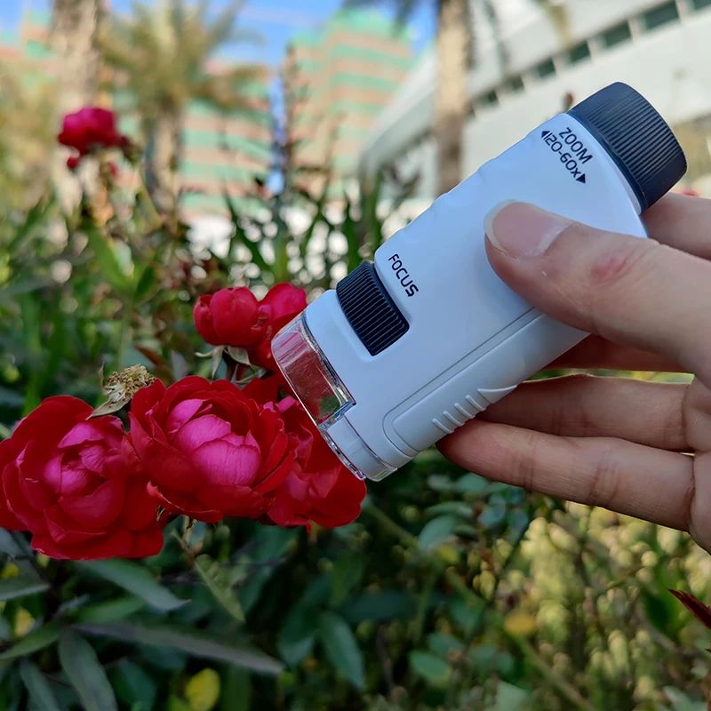 Educational Mini Handheld Microscope with LED Light Battery Powered Kid Science Experiment Pocket Microscope Kids Scienc