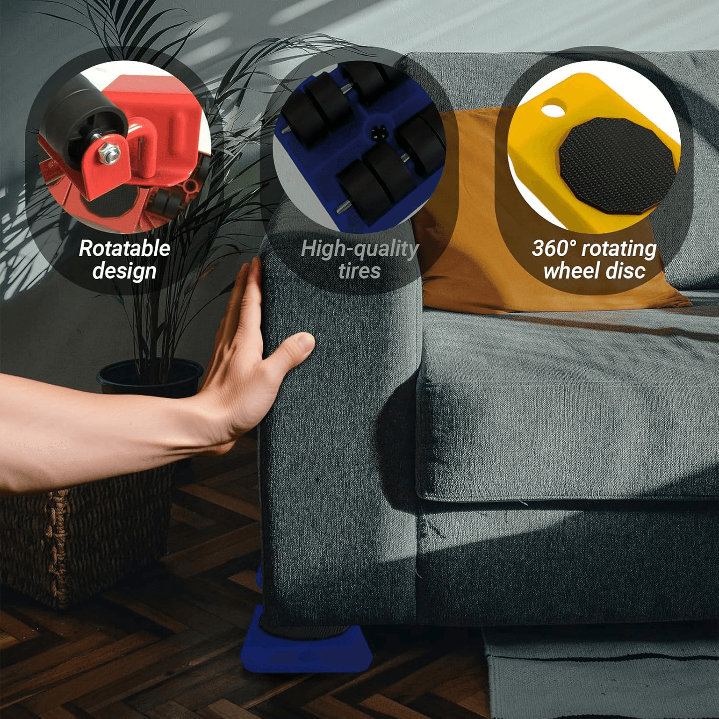 Heavy Duty Furniture Lifter with 4 Movable Wheels - High-Quality ABS Plastic & Steel, Red, Eliminates Back Pain