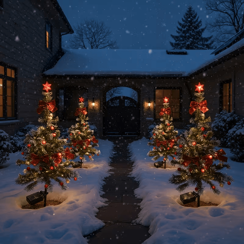 Solar Cedar Christmas Tree Lights  Outdoor Holiday Patio Garden Decor 1