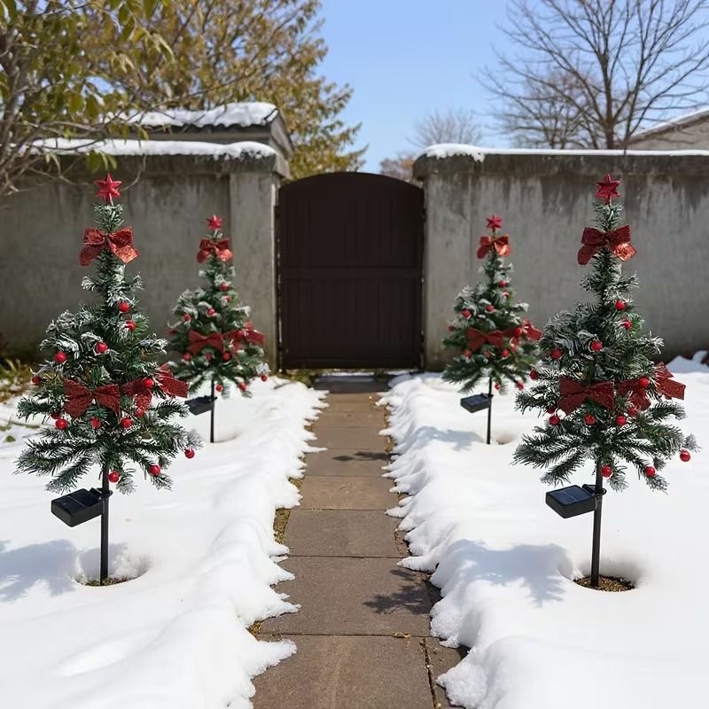 Solar Cedar Christmas Tree Lights  Outdoor Holiday Patio Garden Decor 5