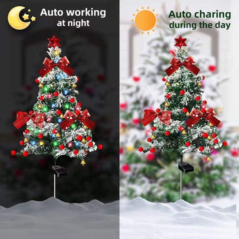 Solar Cedar Christmas Tree Lights  Outdoor Holiday Patio Garden Decor 2