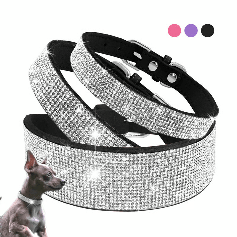 Bling Rhinestone Leather Pet Collar & Leash Set for Small-Medium Dogs & cats