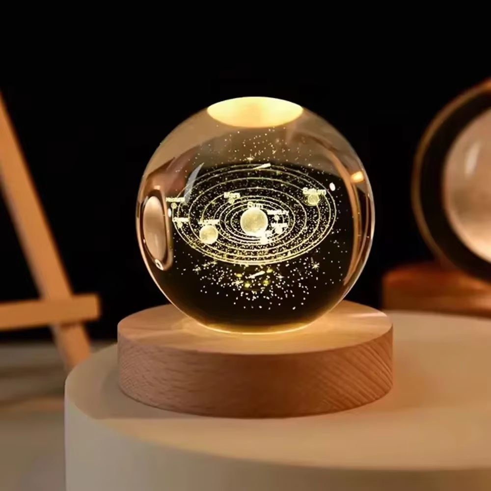 3D Crystal Ball Night Light Pokemon Doraemon  Hello Kitty Laser Carved Planet Perfect Birthday Gift