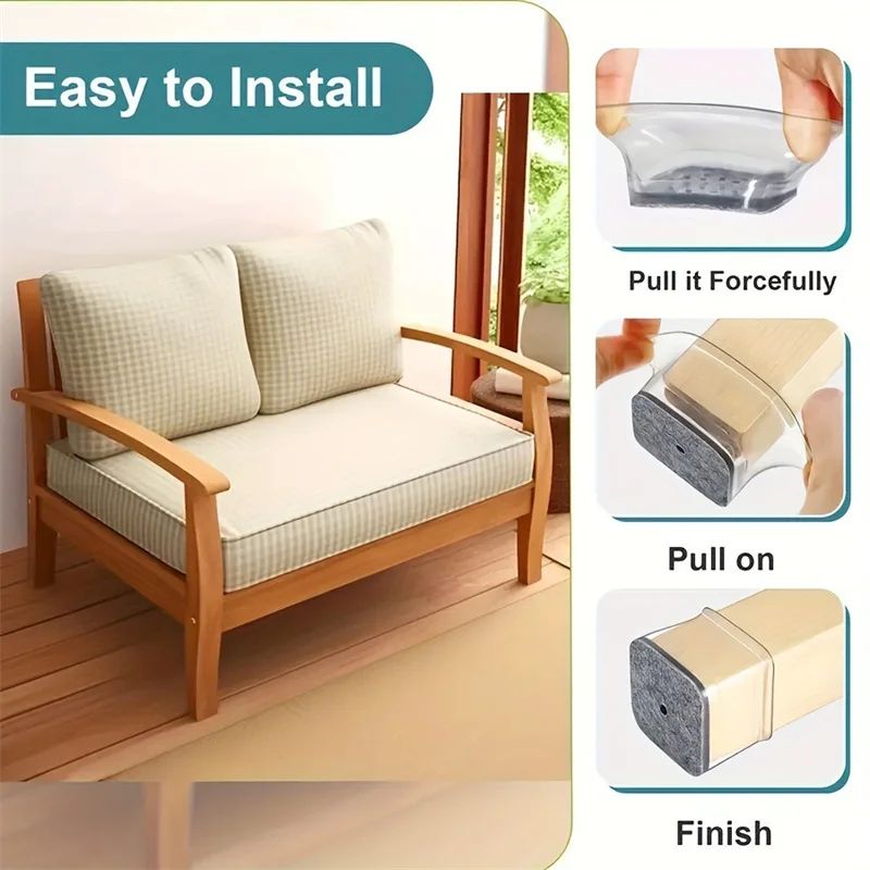 Square Chair Leg Floor Protectors Silicone Furniture Pads For Hardwood Floors Furniture Sliders For 2