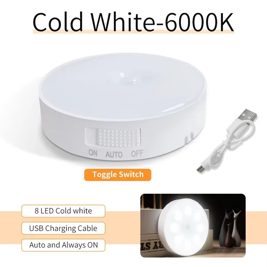 Magnetic Wireless LED Night Light With Switch Smart Motion Sensor USB Rechargeable Warm White Wall  7