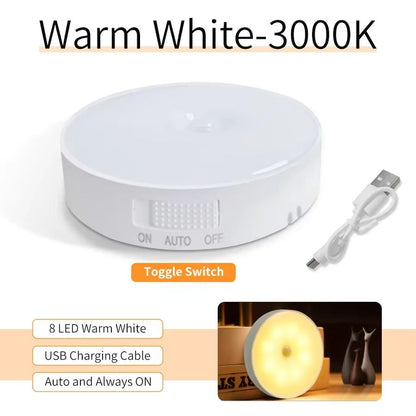 Magnetic Wireless LED Night Light With Switch Smart Motion Sensor USB Rechargeable Warm White Wall  6