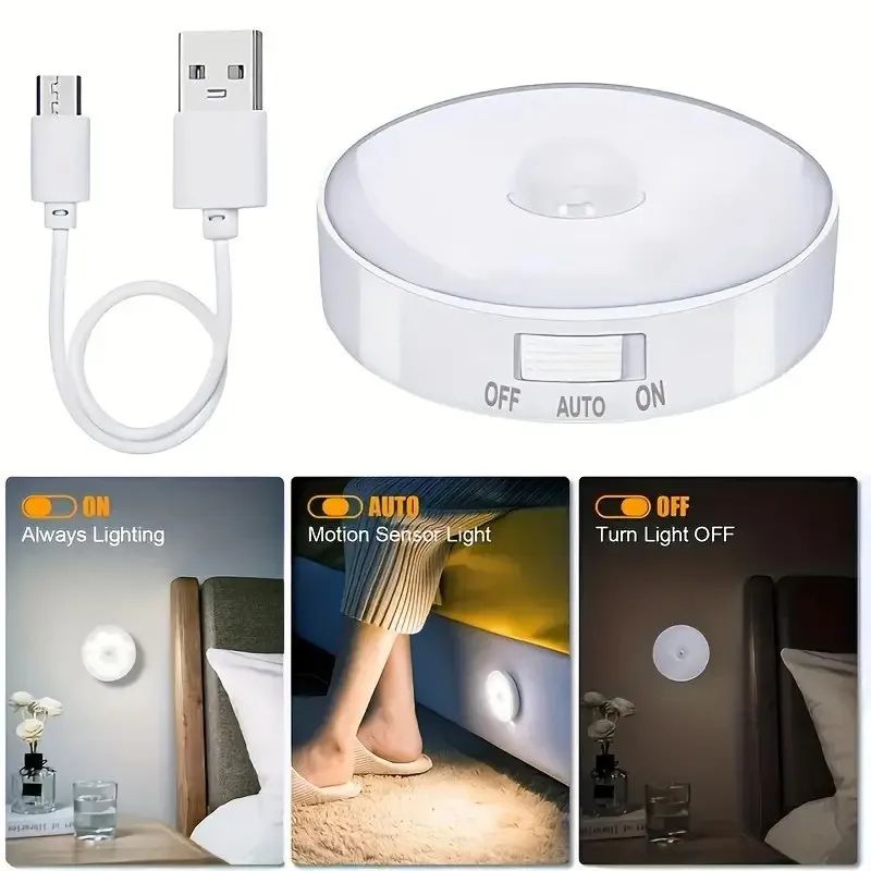 Magnetic Wireless LED Night Light With Switch Smart Motion Sensor USB Rechargeable Warm White Wall  5