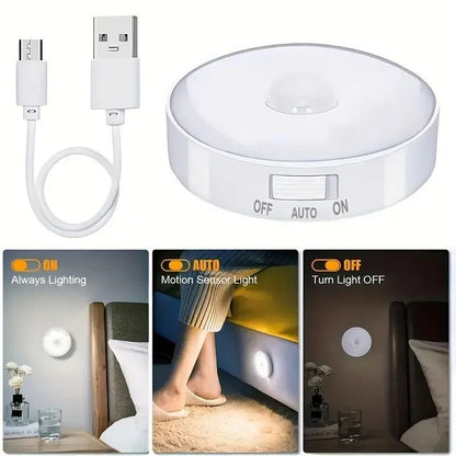 Magnetic Wireless LED Night Light With Switch Smart Motion Sensor USB Rechargeable Warm White Wall  5