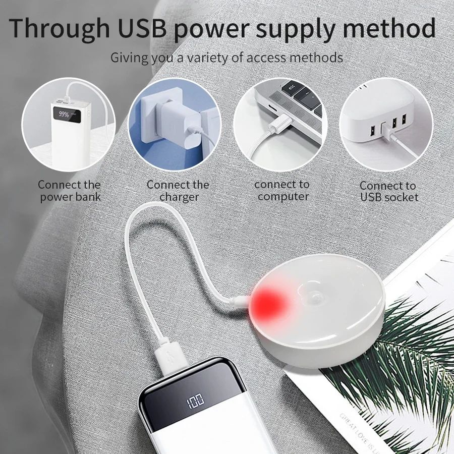 Magnetic Wireless LED Night Light With Switch Smart Motion Sensor USB Rechargeable Warm White Wall  2