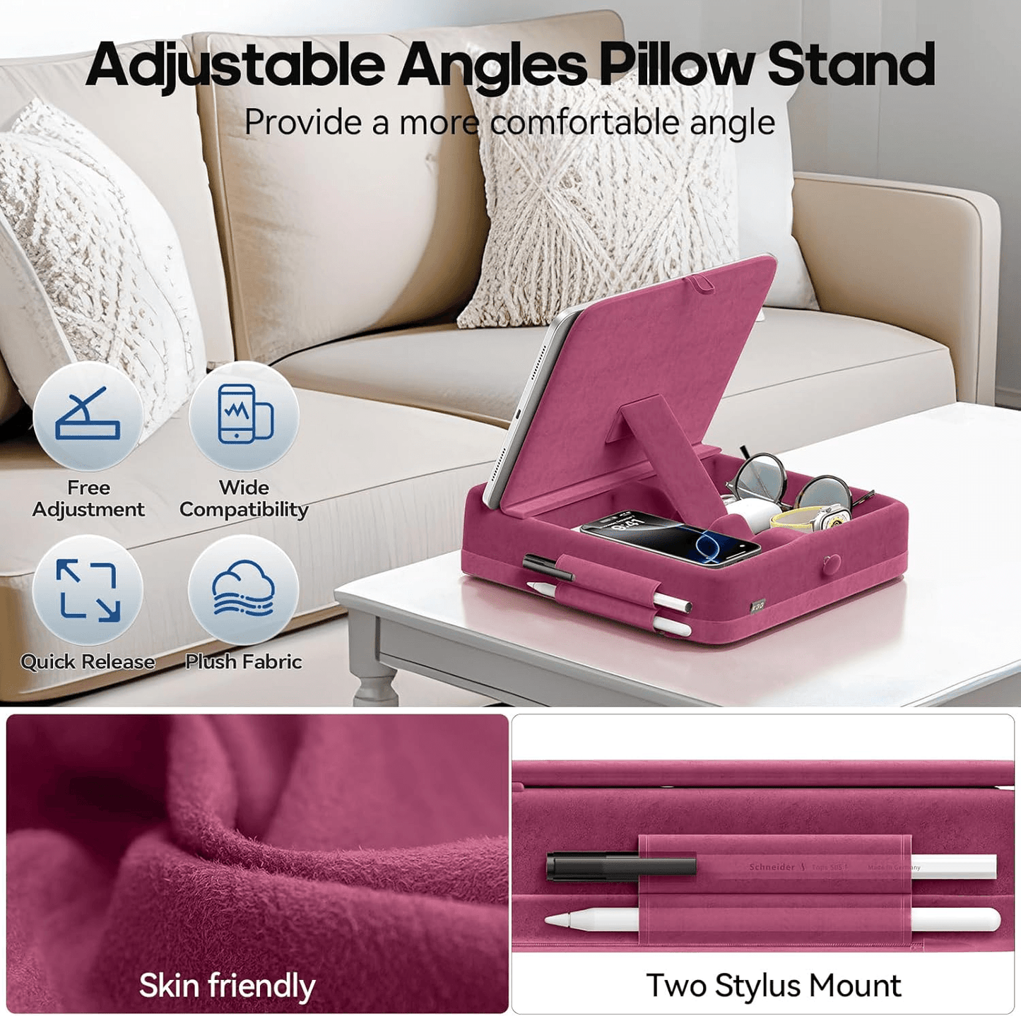 Adjustable Tablet Pillow Stand With Storage Foldable IPad Holder For Bed  Lap 3