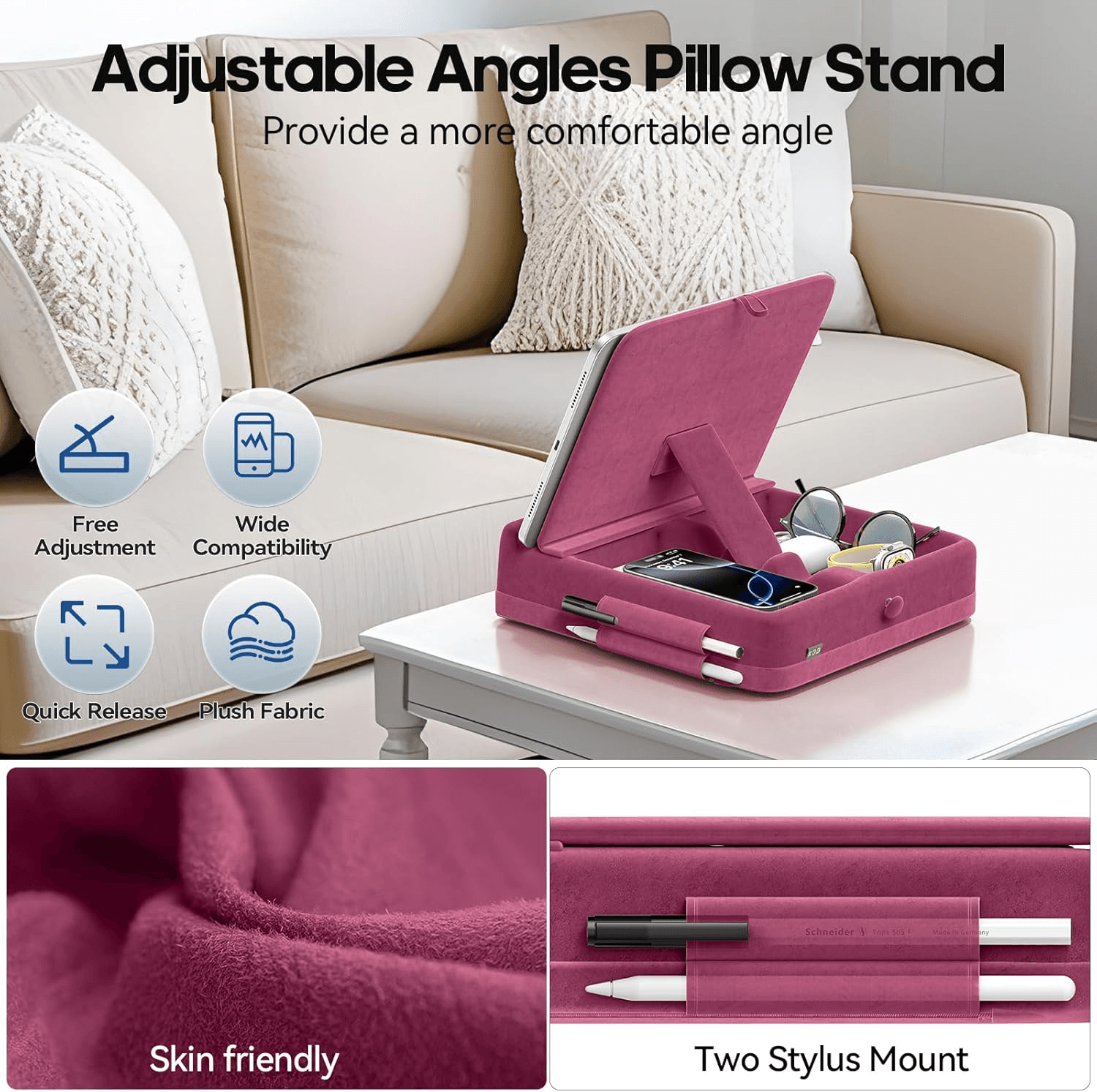 Adjustable Tablet Pillow Stand With Storage Foldable IPad Holder For Bed  Lap 3