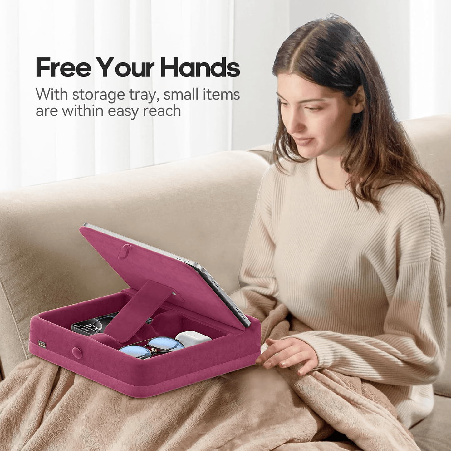 Adjustable Tablet Pillow Stand With Storage Foldable IPad Holder For Bed  Lap 4