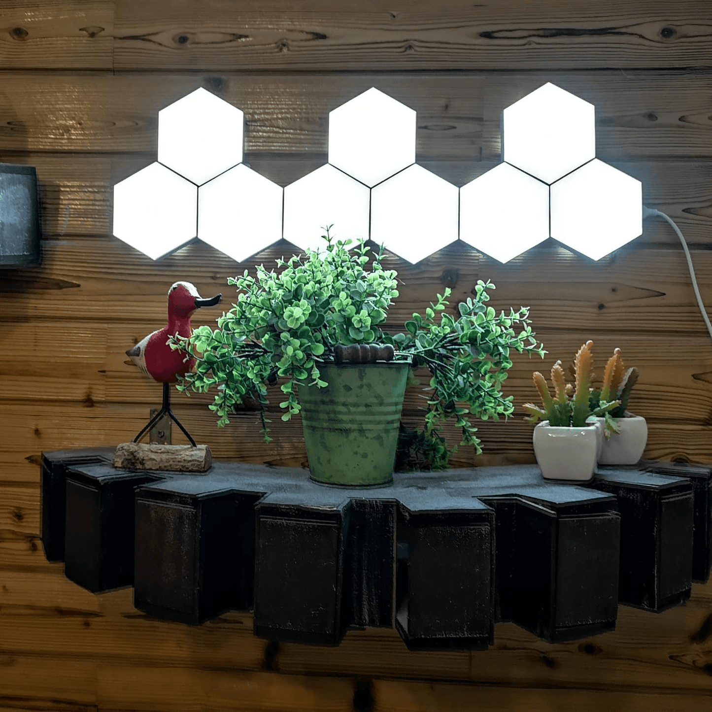 Hexagon Modular Touch LED Tile Lights, Customizable Magnetic Wall Decor (Set of 5)
