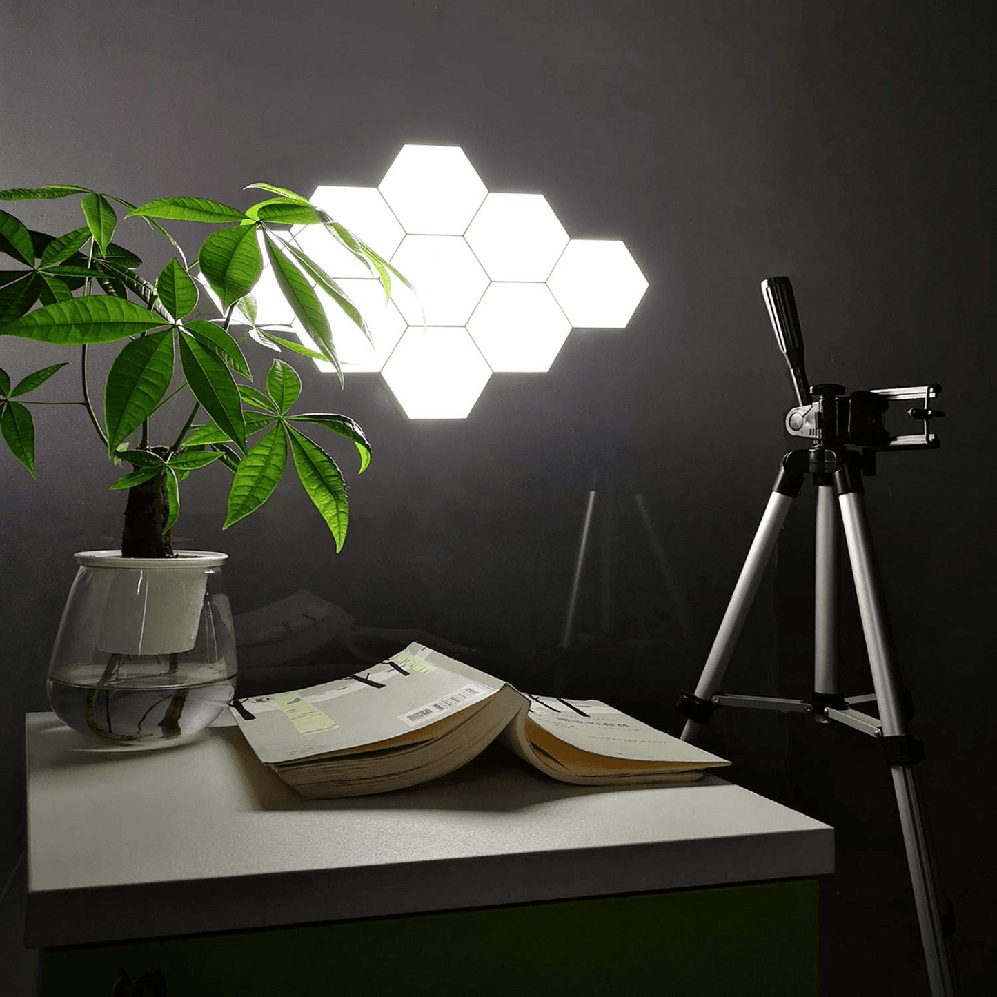 Hexagon Modular Touch LED Tile Lights, Customizable Magnetic Wall Decor (Set of 5)