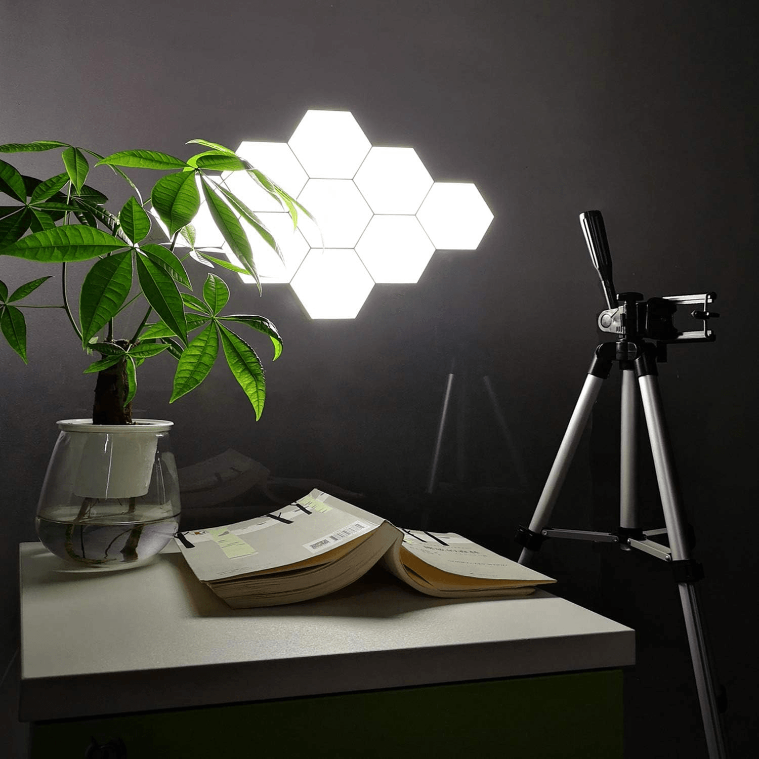 Hexagon Modular Touch LED Tile Lights, Customizable Magnetic Wall Decor (Set of 5)