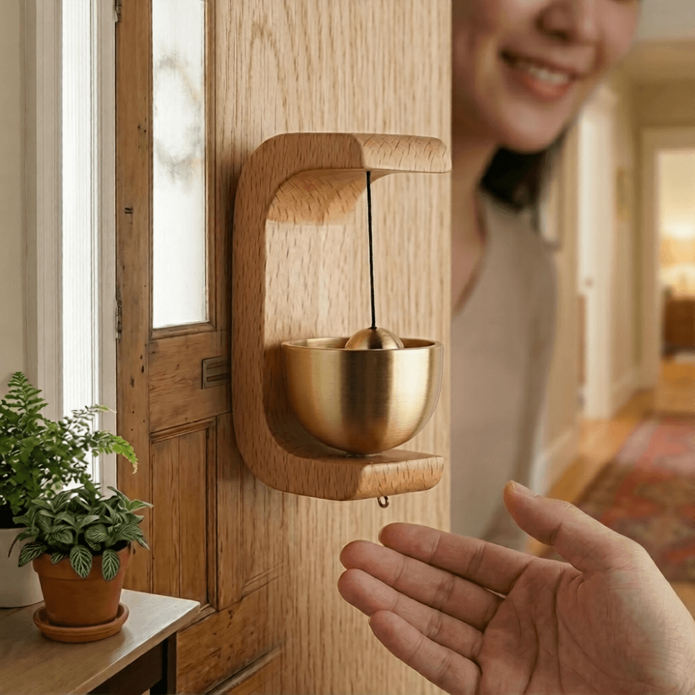 Magnetic Wooden Door Chime Wind Bell, Beech Walnut Copper Entryway Reminder Decor