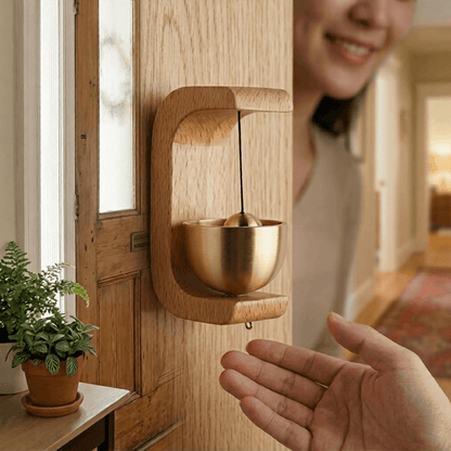 Magnetic Wooden Door Chime Wind Bell, Beech Walnut Copper Entryway Reminder Decor
