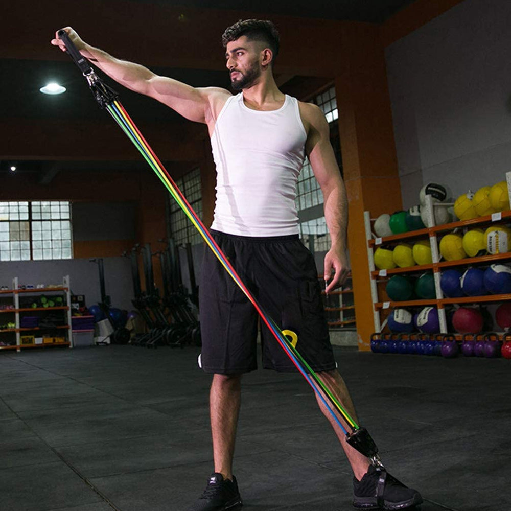 Durable latex exercise bands with door anchor for strength training