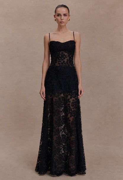 Seren Vintage Floral Maxi Dress Black