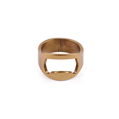 Stainless Steel Bottle Cap Opener Ring Gold