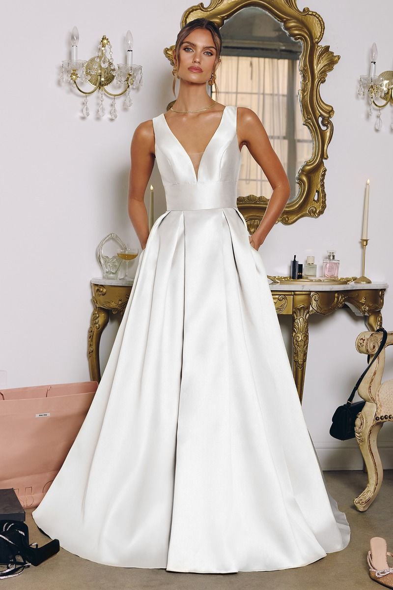 Andersyn Gown A- Mikado Dress With Pockets Off White