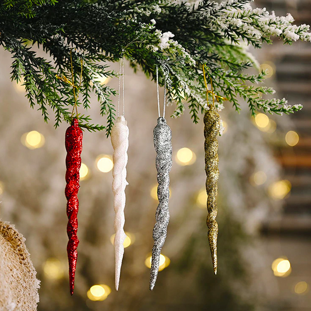 Fake Icicles for Christmas Tree - Set of 10 Hanging Ornaments