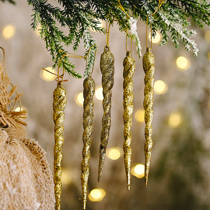 Christmas Tree Hanging Ornament Fake Icicles Set of 10 Gold
