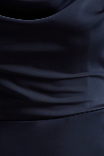 Gia | Navy Satin Cowl-Neck Maxi Dress