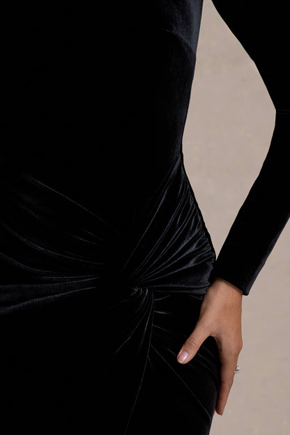 Love Lost | Black Velvet Embellished Twist Maxi Dress