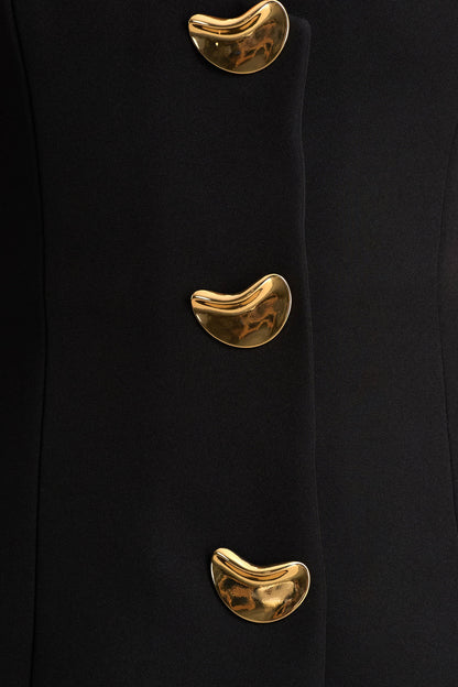 Angel | Black Plunge-Neck Tailored Mini Dress With Gold-Detailing