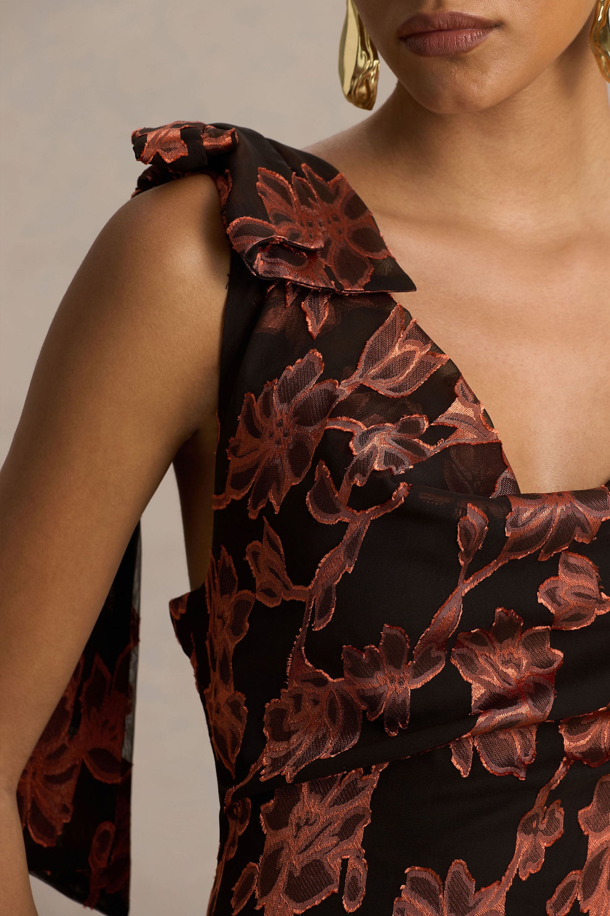 Mar | Black And Rust Cowl-Neck Maxi Dress With Bow Detail