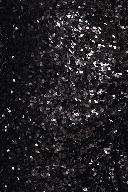 Wild Dream | Black Sequin Plunge-Neck Ruffle Split Maxi Dress