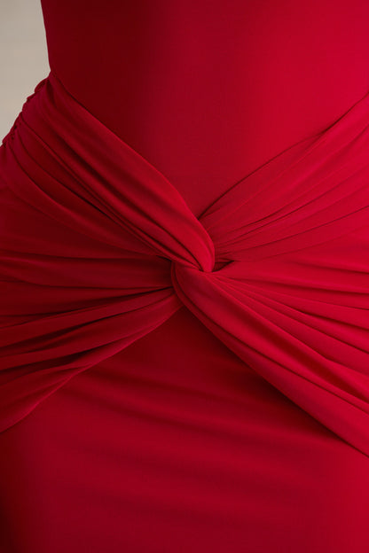 Alula | Red High-Neck Maxi Dress With Twist Detail